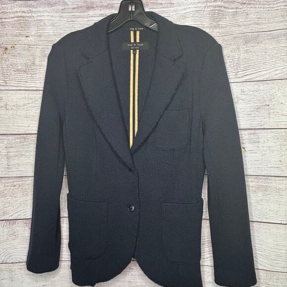 Rag & Bone 100% Merino Wool Navy Blue Knit Single Button Jacket Size Medium - Picture 3 of 11